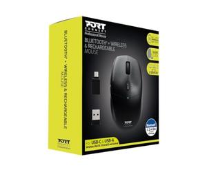 Port Connect Ratón Bluetooth y inalámbrico Dual Wireless 2.4 GHz y Recargable silencioso 5 Botones Carga USB-A/USB-C Negro