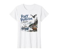 Port Protection Alaska Nature Scene Bear Eagle Fishing Boat Camiseta gráfica económica, Mujer, Blanco, XL