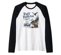 Port Protection Alaska Nature Scene Bear Eagle Fishing Boat Camiseta Manga Raglan