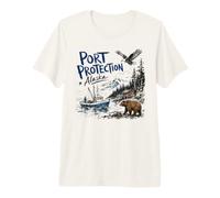 Port Protection Alaska Nature Scene Bear Eagle Fishing Boat Camiseta Premium
