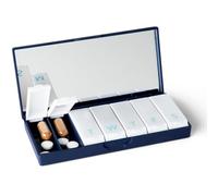 PORT X POLISH Pastillero organizador semanal de diseño (1 unidad, color azul marino) | Estuche compacto y elegante para suplementos vitamínicos de 7 días | Lindo portador portátil de medicamentos de