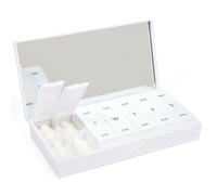 PORT X POLISH Pastillero organizador semanal de diseño (AM/PM 2X diario, blanco nítido) | Estuche compacto y elegante para suplementos vitamínicos de 7 días | Lindo portador portátil de medicamentos