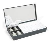 PORT X POLISH Pastillero organizador semanal de diseño (AM/PM 2X diario, gris carbón) | Estuche compacto y elegante para suplementos vitamínicos de 7 días | Lindo portador portátil de medicamentos de
