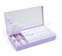 PORT X POLISH Pastillero organizador semanal de diseño (AM/PM 2X diario, lila) | Estuche compacto y elegante para suplementos vitamínicos de 7 días | Lindo portador portátil de medicamentos de viaje |