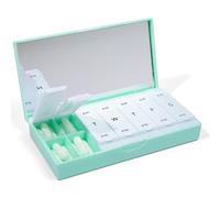 PORT X POLISH Pastillero organizador semanal de diseño (AM/PM 2X diario, menta) | Estuche compacto y elegante para suplementos vitamínicos de 7 días | Lindo portador portátil de medicamentos de viaje