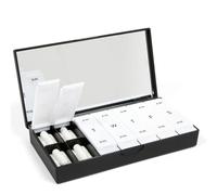 PORT X POLISH Pastillero organizador semanal de diseño (AM/PM 2X diario, negro clásico) | Estuche compacto y elegante para suplementos vitamínicos de 7 días | Lindo portador portátil de medicamentos