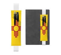 Porta bolígrafos de cuero blanco, marcapáginas con imagen de la bandera de Nuevo México, banda elástica ajustable de 8,3 a 1,8 pulgadas para cuadernos, diarios, manuales y planificadores.