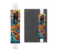Porta bolígrafos de cuero blanco, marcapáginas con imagen de rayas multicolores, banda elástica ajustable de 8,3 a 1,8 pulgadas para cuadernos, diarios, manuales y planificadores.