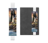 Porta bolígrafos de cuero blanco, marcapáginas, imagen de pintura de diamante de faro, banda elástica ajustable de 8,3 a 1,8 pulgadas para cuadernos, diarios, manuales y planificadores.
