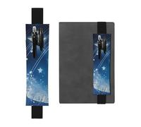 Porta bolígrafos de cuero negro, marcapáginas con imagen de cielo estrellado azul, banda elástica ajustable de 8,3 a 1,8 pulgadas para cuadernos, diarios, manuales y planificadores.