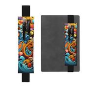 Porta bolígrafos de cuero negro, marcapáginas con imagen de rayas multicolores, banda elástica ajustable de 8,3 a 1,8 pulgadas para cuadernos, diarios, manuales y planificadores.