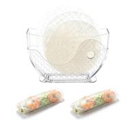 Porta bolsas de papel de arroz, recipiente de gran capacidad para 30 hojas de rollitos de primavera o rollitos de verano, bandeja para papel de arroz fácil de limpiar para hornear en la cocina (28 cm)