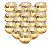 Porta Candelitas, 16 Piezas Porta Velas Pequeñas Oro, Portavelas de Cristal Doradas para Bodas,Decoración de Mesa, Día de San Valentín, Navidad