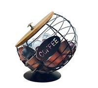 Porta cápsulas de café - Cesta de alambre metálico de gran capacidad con tapa organizadora, perfil de hierro 21 x 20 cm + masa 390 g, biselada para el acceso, revestimiento de polvo negro | Para