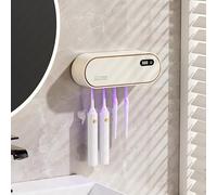 Porta Cepillo de Dientes con Esterilizador UV, Esterilizador Cepillo Dientes UV, Soporte Cepillo de Dientes Pared, Desinfectante Cepillo Dientes, Inalámbrico y Recargable USB (Blanco)
