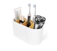 Porta Cepillo de Dientes de Bambú, Soporte para Cepillos de Dientes Antideslizante, Organizador Cepillos de Dientes de Pie, Soporte Cepillo Electrico con 6 Ranuras para Tarjetas（Blanco Mate）