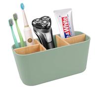 Porta Cepillo de Dientes Tabique de Bambú, Soporte Cepillo Electrico Fondo Antideslizante, Organizador Cepillos de Dientes para 4 Cepillos de Dientes y 2 Compartimentos (Verde)