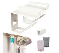 Porta Cepillos de Dientes Baño, Soporte Cepillo de Dientes Eléctrico Organizador Baño Soporte Metálico Sin Taladro con Dispensador Pasta de Dientes, Organizador Baño 2 Vasos (Blanco)