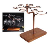 Porta copas de vino de mesa, soporte para vino y copas con 6 ganchos, porta copas de vino de hierro forjado para cocina, salón, comedor y bar (bronce)