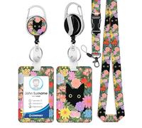 Porta Cordón Retráctil con Portatarjetas, Colgante Tarjetas Identificativas, Lanyard con Tarjetero, ID Card Badges Holder con Cordón para el Cuello para Tarjetas para Llaves, Tarjetas de Crédito