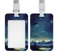 Porta credencial con cordón, porta tarjetas de identificación con ventana transparente y diseño de cielo nocturno celestial, funda protectora impermeable para tarjetas de identificación, ideal para la