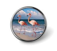 Porta credencial de flamenco rosa caminando por la playa, credencial redonda personalizada con imagen, credencial de aleación de aluminio, broche exquisito, insignias de moda, credencial decorativa pa