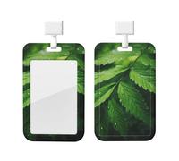 Porta credencial de identificación, impermeable, porta credencial, portaetiquetas de nombre con hojas verdes de verano, funda de plástico para tarjetas con cordón desprendible, funda protectora vertic