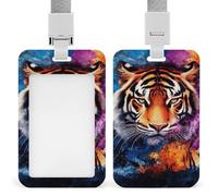 Porta credencial vertical, diseño de animales salvajes, tigres, llamas y fuego, retráctil y versátil, para adultos, duradero, para uso diario, para mujeres y hombres.