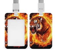 Porta credencial vertical, diseño de animales salvajes, tigres, llamas y fuego, retráctil y versátil, para adultos, duradero, para uso diario, para mujeres y hombres.