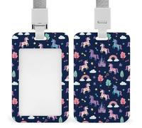 Porta credencial vertical para hombre, cordón de plástico suave y versátil con diseño de unicornios, nubes arcoíris, rosas y azules, ideal para médicos y enfermeras.
