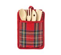 Porta Cubiertos De Cocina En Tela De Diseño Tirolese Rojo A Cuadros Verdes