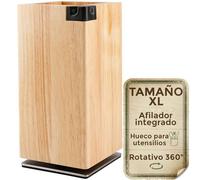 Porta cuchillos cocina magnético rotativo 360º XL con afilador integrado. Soporte cuchillos cocina magnético hecho en madera maciza. Imán para cuchillos con afilador. Taco cuchillos