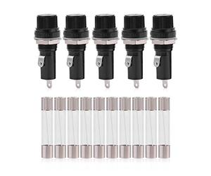 porta fusibles 250v, Qiilu 5pcs Zócalo del soporte del fusible montado en panel eléctrico para 6 * 30 Fusibles de vidrio AC 125V 15A / 250V 10A