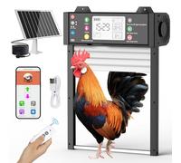 Porta Gallinero Automática Solar Aluminio, Puerta Eléctrica Sensor Crepuscular, Temporizador, WiFi&App, Protección Anti-pellizco, Pantalla LCD, Mando a Distancia y Batería 4000mAh Recargable