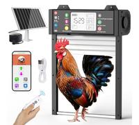 Porta Gallinero Automática Solar Aluminio, Puerta Eléctrica Sensor Crepuscular, Temporizador, WiFi&App, Protección Anti-pellizco, Pantalla LCD, Mando a Distancia y Batería 4000mAh Recargable