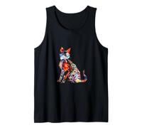 Porta Gatos Patrón Floral japonés Gato Origami Kawaii Camiseta sin Mangas