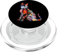 Porta Gatos Patrón Floral japonés Gato Origami Kawaii PopSockets PopGrip para MagSafe