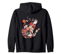 Porta Gatos Patrón Floral japonés Gato Origami Kawaii Sudadera con Capucha