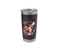 Porta gatos Patrón floral japonés Gato origami kawaii Vaso térmico de acero inoxidable de doble pared