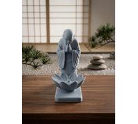 Porta-Incenso Zen com Monge em Oração e Flor de Lótus - Decoração 3D em PLA Efeito Mármore - Produzido em Portugal, União Europeia