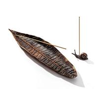 Porta Incienso, 21cm Quemador Incienso en Forma de Hoja, Soporte Incienso de Metal, Porta Incienso Caracol, Quemador de Incienso con Receptor de Ceniza para Decoración del Hogar