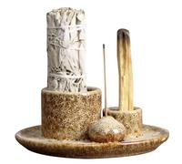 Porta incienso 4 en 1, bandeja de cerámica, porta incienso de cerámica, soporte para salvia para combustión, cuenco de desbarbado para meditación, yoga, oficina
