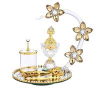 Porta Incienso Decorativo Juego de quemadores Incienso con Forma Flor Cristal, 4 Piezas, Tarro Especias, Pinzas y Bandeja Redonda, incensario Cono Resina for aromaterapia SPA Yoga