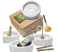 Porta Incienso Palo Santo, Quemador de Incienso Mármol Natural Actualización para Cono de Incienso Palo Santo con Incienso como Regalo (Blanco Gris)