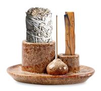 Porta-Inciensos 4 En 1,Quemador De Incienso 4 En 1,Soporte De Incienso De Cerámica,Incienso Quemador 4 en 1 para Incienso,Sala De Meditación,Yoga(Blanco Manchado)