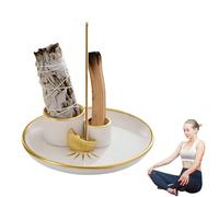 Porta-Inciensos 4 En 1, Soporte De Incienso De Cerámica, Bandeja para Meditación, Soporte De Salvia para Quemar para difuminar, Bandeja cerámica Recoger Cenizas para Sala de meditación