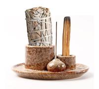 Porta-Inciensos 4 En 1, Soporte de Incienso de Cerámica, Porta Incienso, Soporte Incienso, Quemador de Incienso, Soporte de Salvia para Quemar, Soporte para Palo Santo para Yoga, Meditación(Marrón)