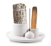 Porta-Inciensos 4 En 1, Soporte de Incienso de Cerámica, Porta Incienso, Soporte Incienso, Quemador de Incienso, Soporte de Salvia para Quemar, Soporte para Palo Santo para Yoga, Meditación(Blanco)