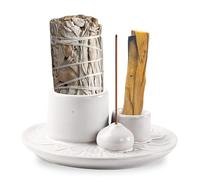 Porta-Inciensos 4 En 1, Soporte De Incienso De Cerámica, Quemador De Incienso Varillas De Incienso, Soporte para Quemador De Incienso, Soporte De Salvia para Quemar, Soporte para Palo Santo para Yoga