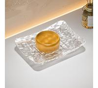 Porta Jabón De Acrílico con Textura De Hielo Soporte De Jabón Premium con Sistema De Drenaje Eficiente Pies Elevados De 1,4 Cm Bandeja De Jabón Estable(Clear,Small)